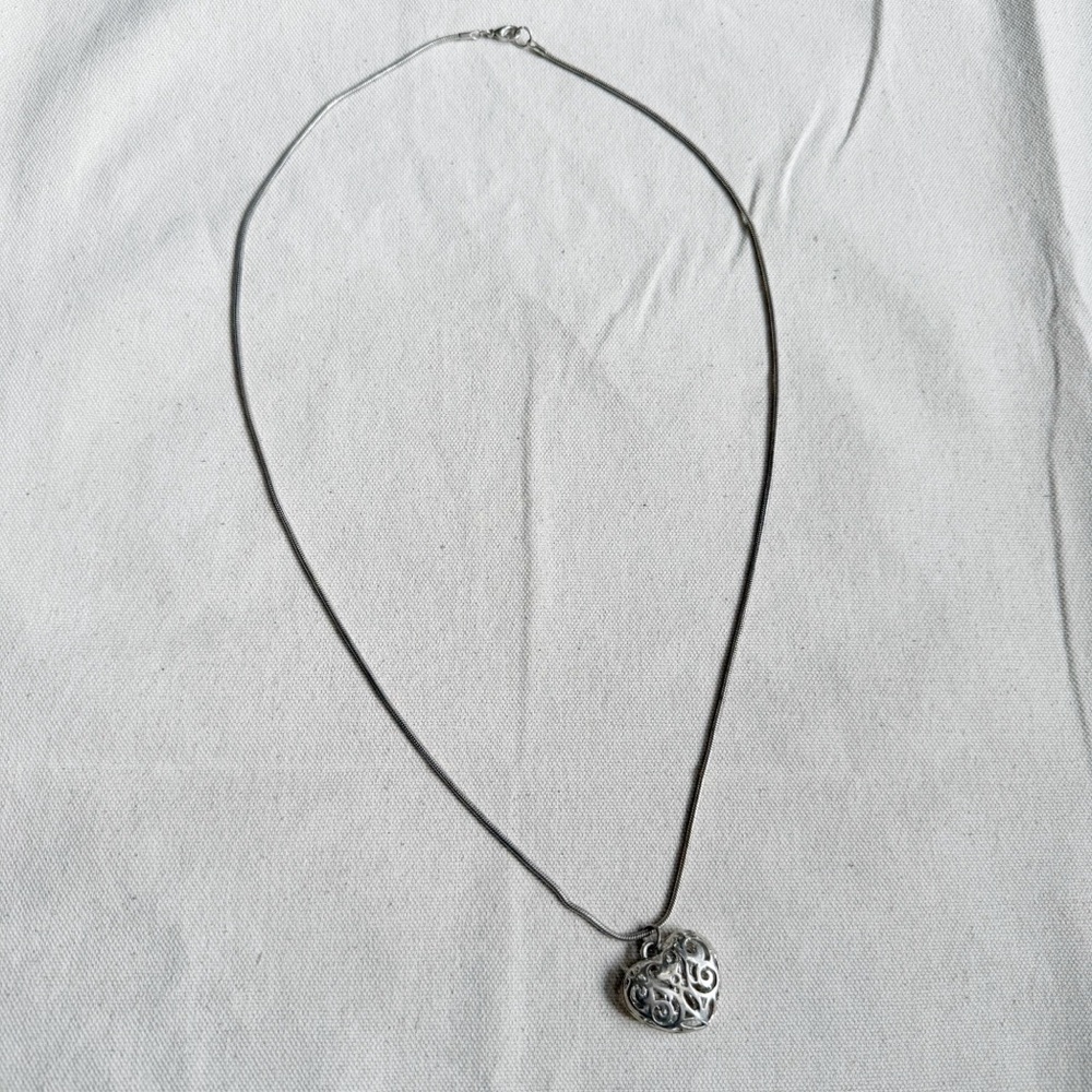 Silver Tone Filigree Heart Pendant Necklace